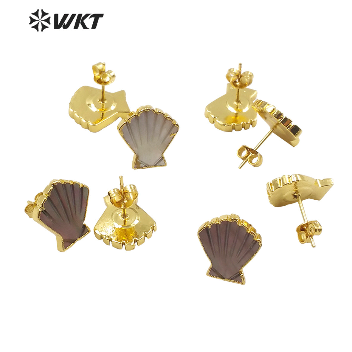 WT-E603 New Exclusive Design Fashion Gold Trim Sector Shell Studs Boho Style Charm Jewelry Natural Shell Studs