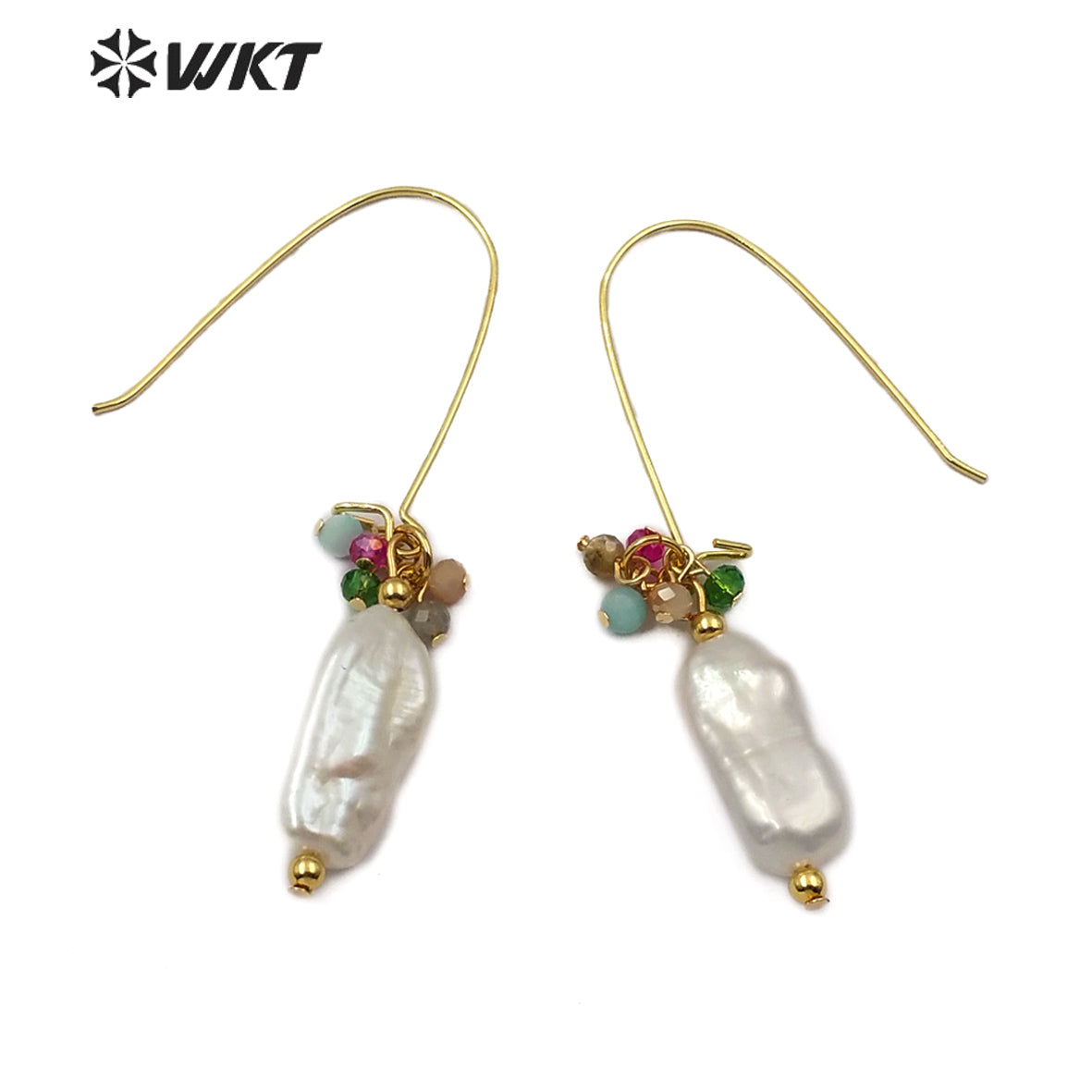 WT-E577 Hot-selling Natural Pearl Earring With Crystal Beads and Golden Bead Earrings Women Stylish Jewelry Earring