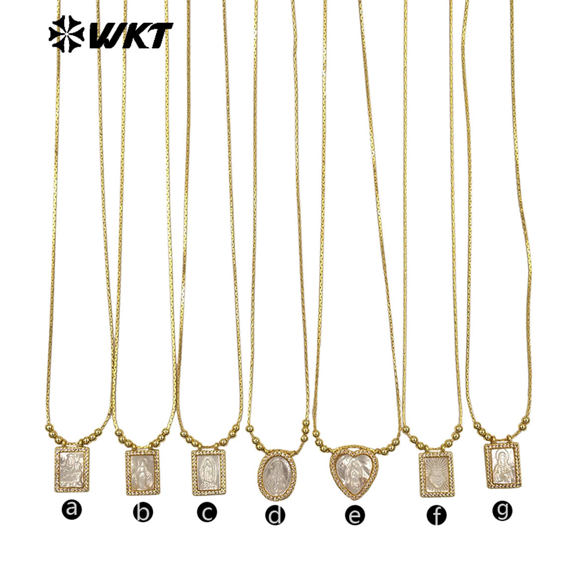 WT-JN389 Trending Religious Style 18K Gold Plated Oval And Square White Shell Pendant Necklace For Women Daily Wearing