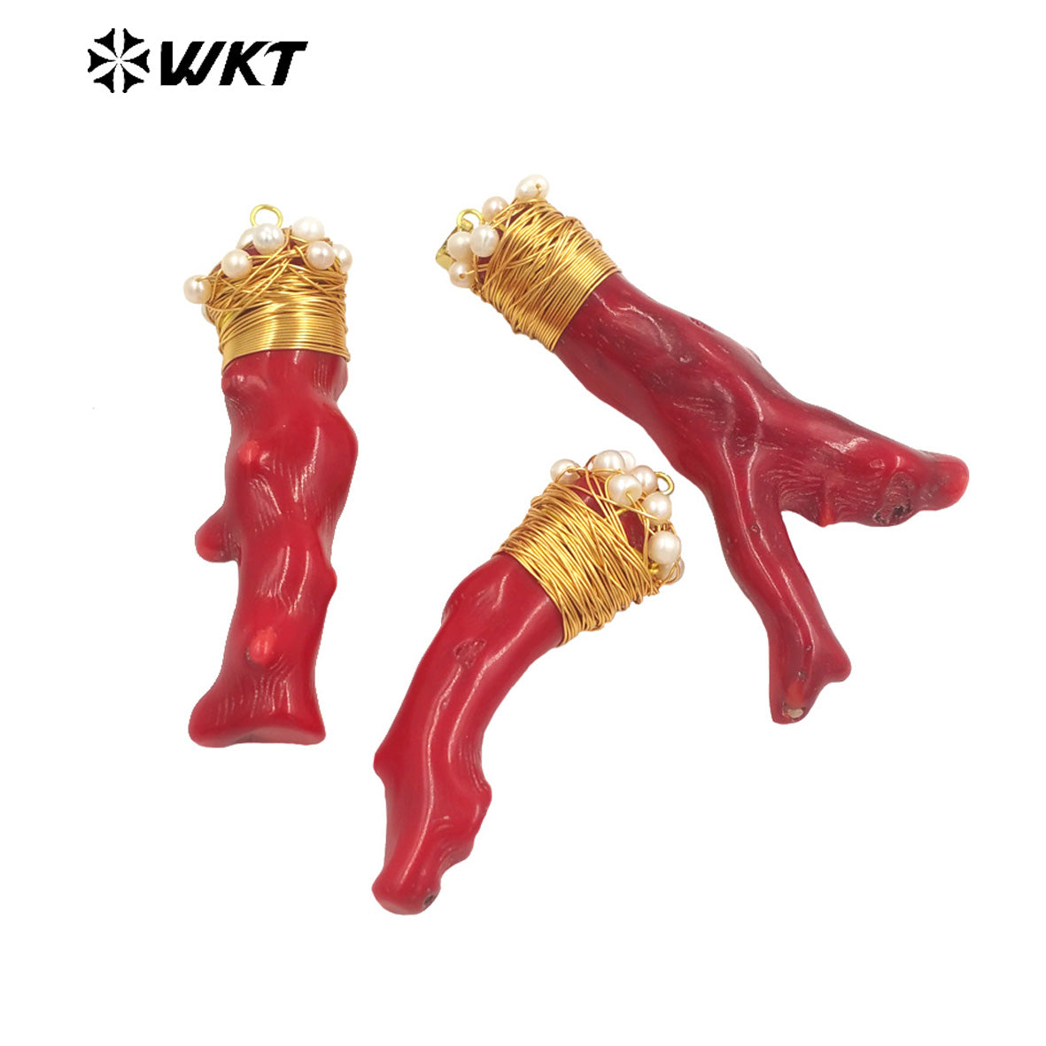 WT-JP345 WKT New Arrival Fashion Vintage Decoration Natural Red Coral Gift for Women Gold Plated Necklace Pendants