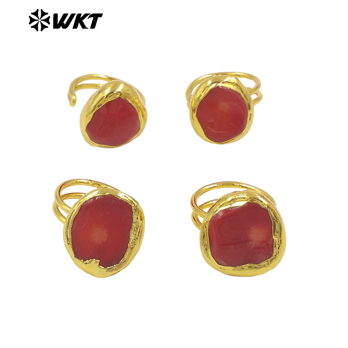 WT-MPR110 Wholesale Hot Sale Unisex Simple 18K Gold Plated Round Red Coral Adjustable Ring for Daily and Party Decorations