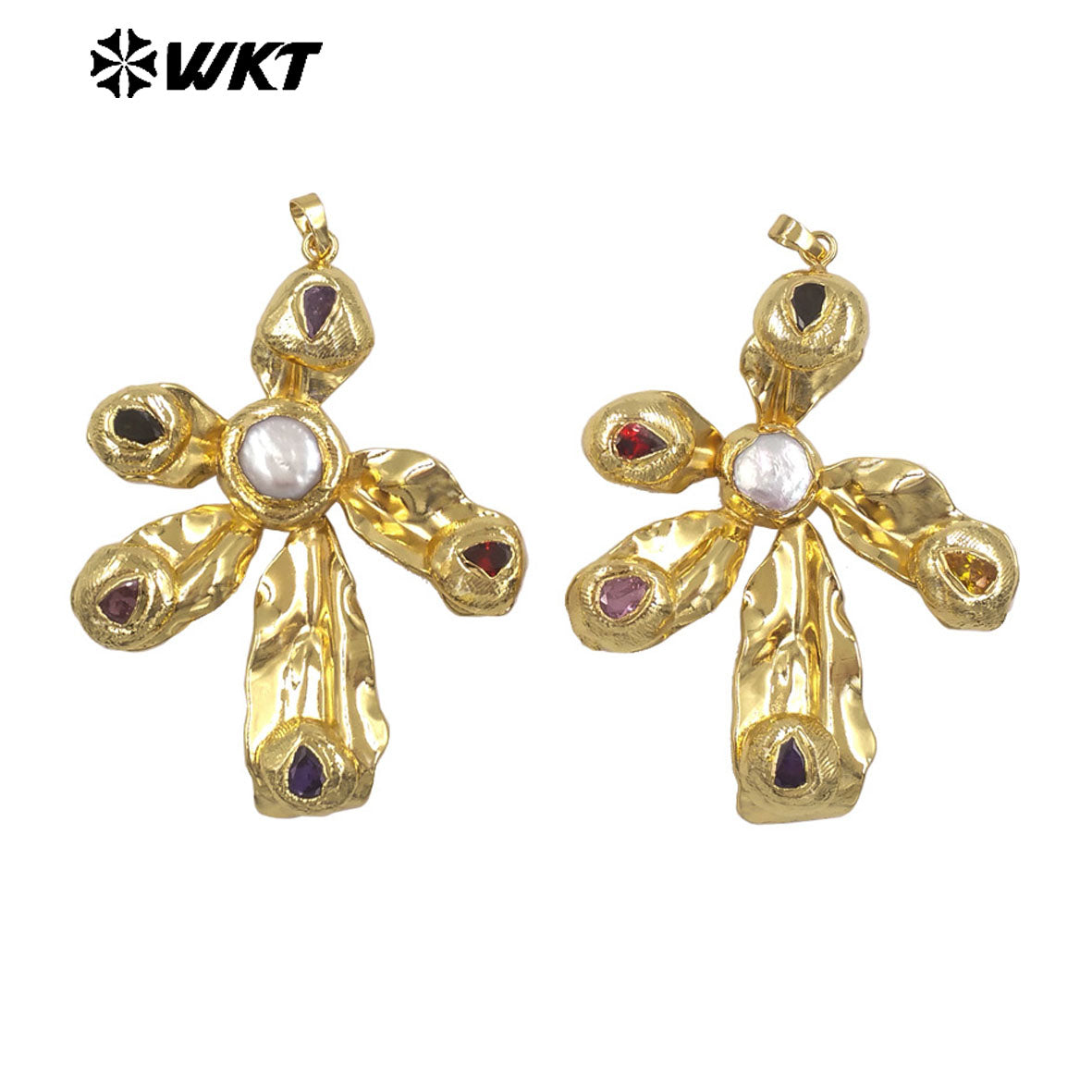 WT-JP454 Gorgeous Gold Plated Natural Freshwater Pearl And Cubic Zircon Windmill Shape Charm Pendant For Fashion Jewelry Making