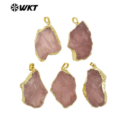 WT-P1988 Wholesale Fashion Randomly Shape Raw Chunky Rose Quartz Stone Pendants for Necklace Making Gemstone Jewelry