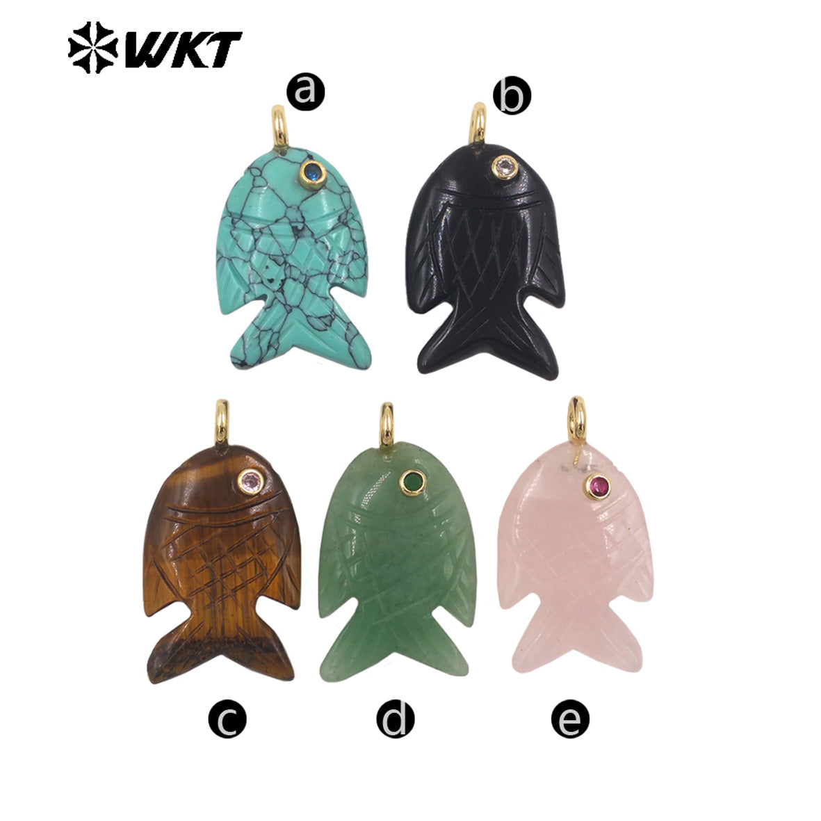 WT-P2137 Hot Sale Multi Natural Gemstones Setting In Zircon Gold Fish Shape Pendants As Women Fashion Necklace Accessories