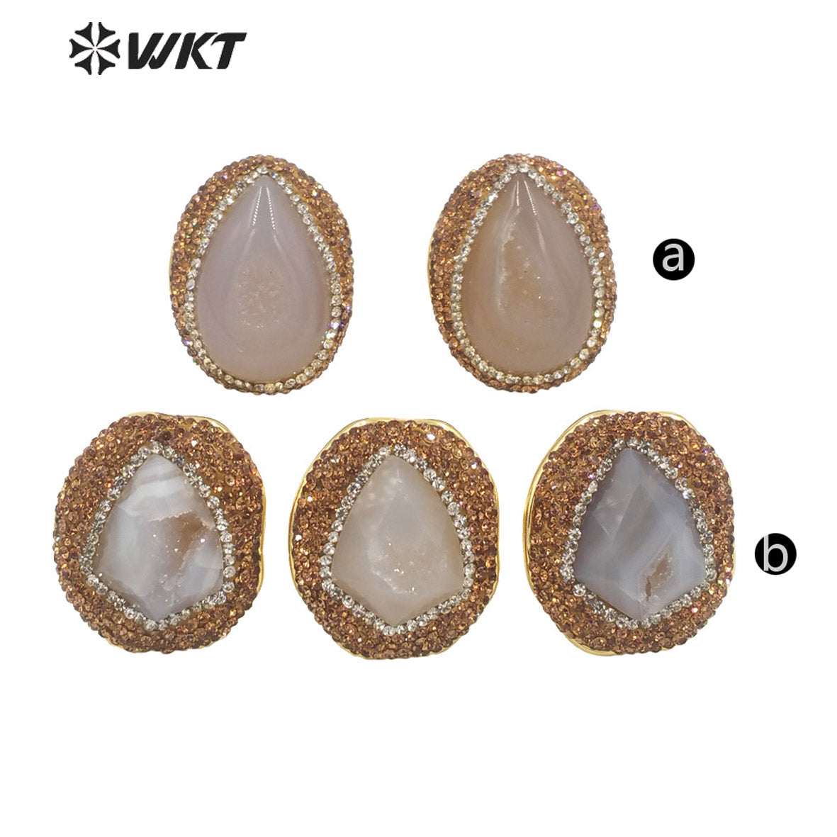 WT-R497 New Popular Gorgeous 18K Real Gold Plated Natural Grey Druzy Geode Agate Arrow Shape With Rhinestone Set Jewelry Ring