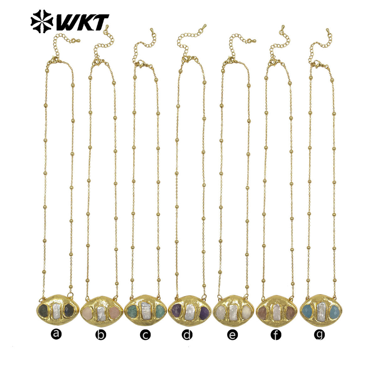 WT-JN403 Delicate Unique 18K Gold Plated Natural Gemstones And Pearl Pendant Necklaces For Girl Party Matching Decorative