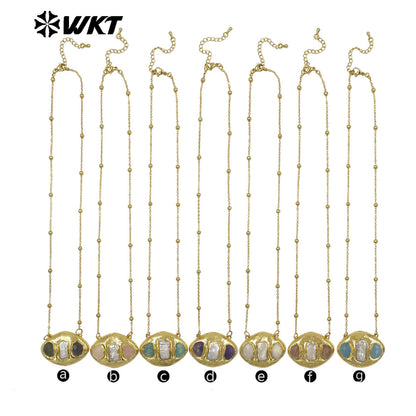 WT-JN403 Delicate Unique 18K Gold Plated Natural Gemstones And Pearl Pendant Necklaces For Girl Party Matching Decorative