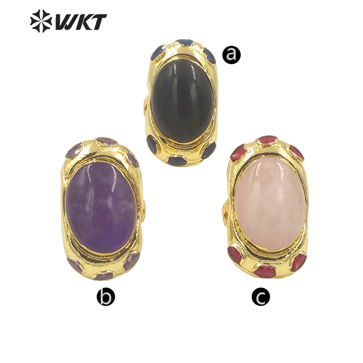 WT-R501 Lovely New Europe Design 18K Real Gold Plated Oval Stone With Zircon Around Unisex Popular Gemstone Ring