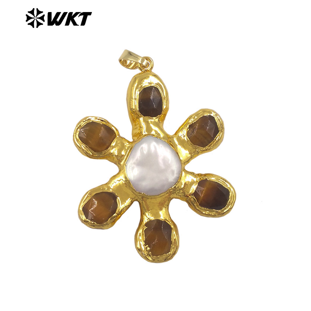 WT-JP473 Popular Fashion Gold Electroplated Natural Stones And Pearl Flower Shape Charm Pendants For Girls Birthday Gift