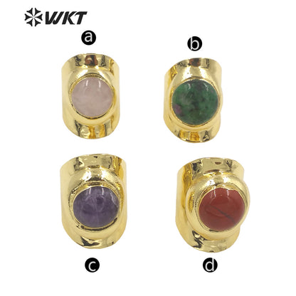 WT-R441 Wholesale Fashion 18k Gold Plated Resist Tarnishable Round Stone Ring Lovely Energy Gemstone Cocktail Ring