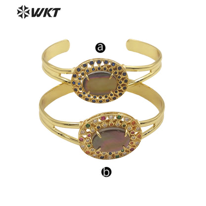WT-MB126 Gorgeous Enamel Beads Cubic Zircon Women Bracelets Charming Natural Rice Pearl Beads Gemstone Strand Bracelet