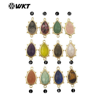 WT-C329 WKT Spring Series Candy Color Lovely Small Teardrop Natural Sun Stone Bracelet Connectors for DIY Jewelry Making