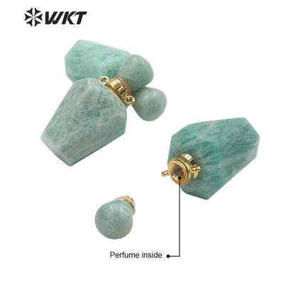WT-P1691 New Color Natural Gold Stainless Steel Amazon Stone Perfume Bottle Pendant Lady Essencial Oil Bottle Pendant