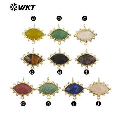 WT-C328 Wholesale Fashion Gold Bezel Setting Small Delicate Horse Eye Shape Double Loops Necklace Connectors