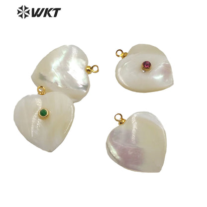 WT-JP209 Natural Heart Shell Pendant With CZ Charm Stylish Jewelry Heart Shape Shell Pendant Gift for Lady