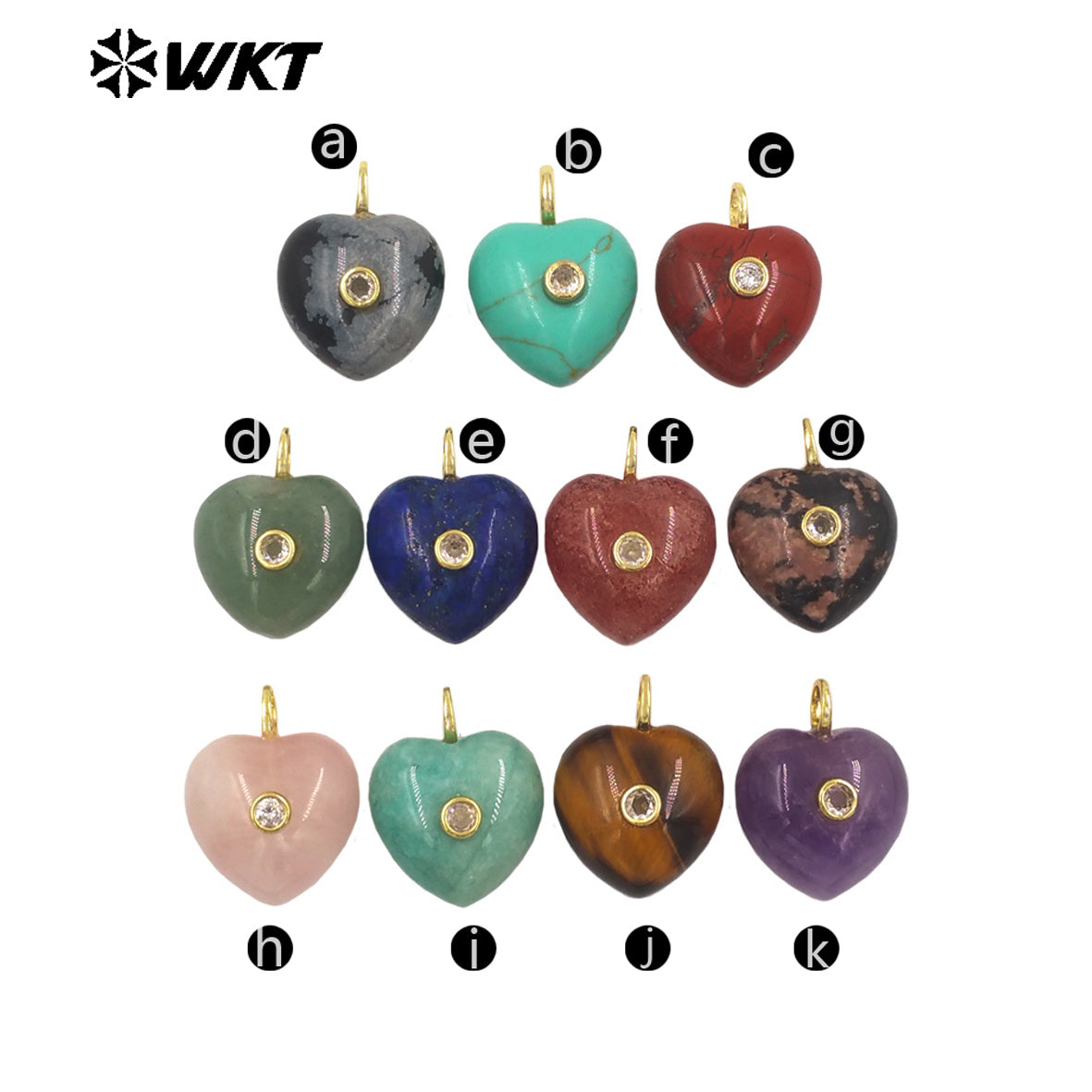 WT-P2111 Delicate Romantic Zircon And Natural Gemstones Smooth Heart Shape Little Pendants For Female Necklaces Making