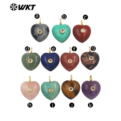 WT-P2111 Delicate Romantic Zircon And Natural Gemstones Smooth Heart Shape Little Pendants For Female Necklaces Making