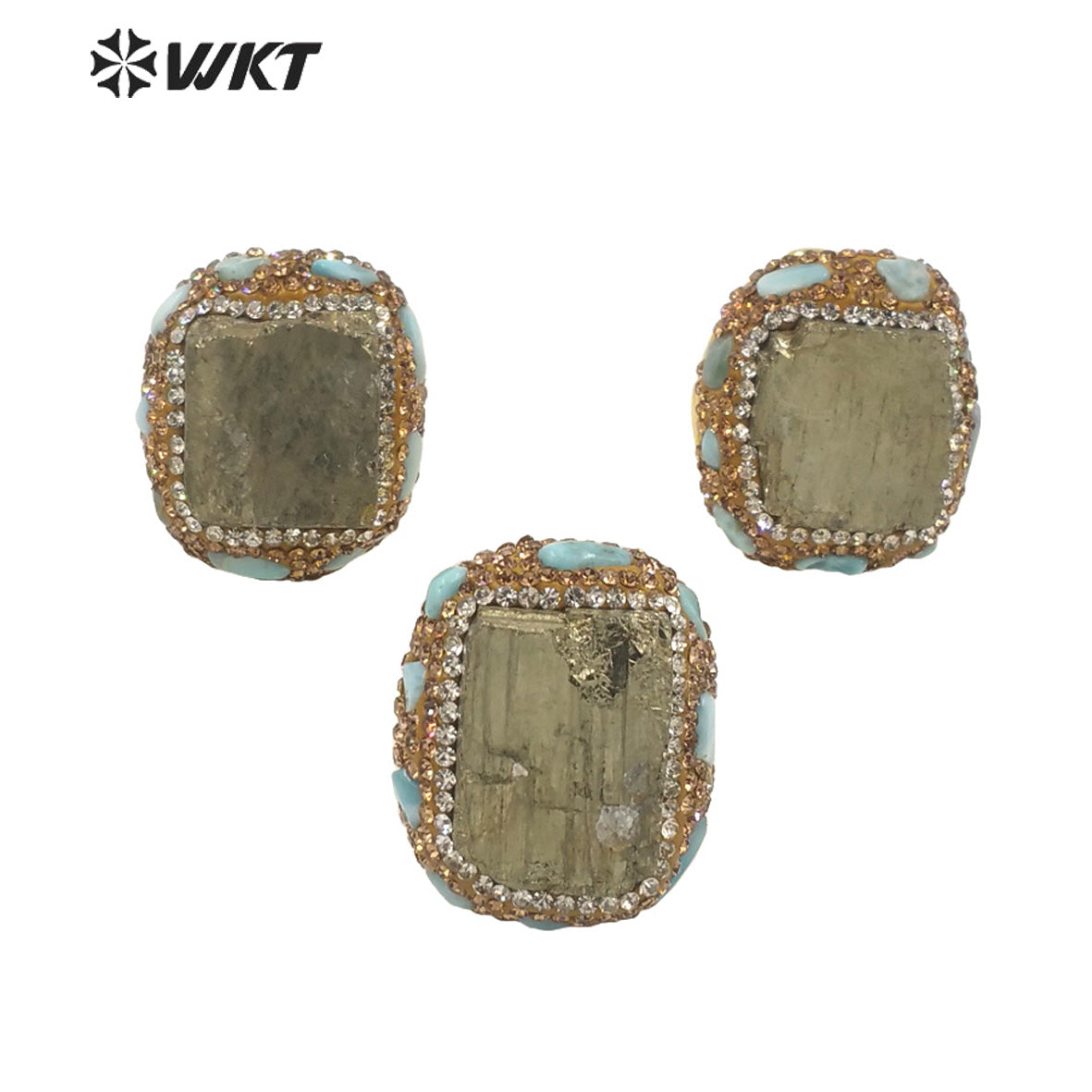WT-R435 WKT Victoria Age Classic Natural Raw Pyrite Ring Unique Gold Rhinestone Charm Energy Stone Ring for Friend Gift