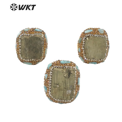WT-R435 WKT Victoria Age Classic Natural Raw Pyrite Ring Unique Gold Rhinestone Charm Energy Stone Ring for Friend Gift