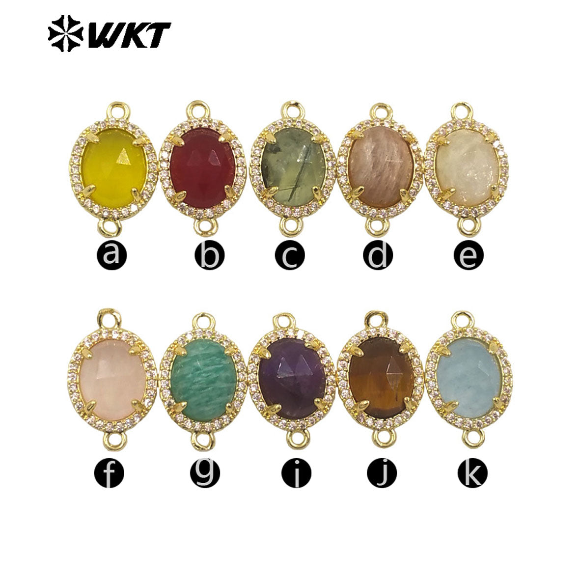WT-C336 Stylish Little Zircon Round Colorful Natural Gemstone Double Hoop Connector Pendant for Women DIY Necklace Accessories