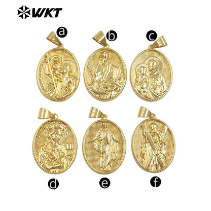 JFE147 Wholesale Newest Metal Yellow Brass Gold Plated Jesus Religious Pendant Resist Tarnishable For Necklace Jewelry DIY