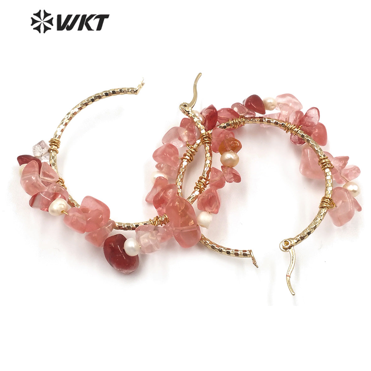 WT-E608 Exclusive Design INS Style Gravel Stone Pearl Earring Pink Color Women Fashion Gravel Stone Earring