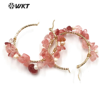 WT-E608 Exclusive Design INS Style Gravel Stone Pearl Earring Pink Color Women Fashion Gravel Stone Earring