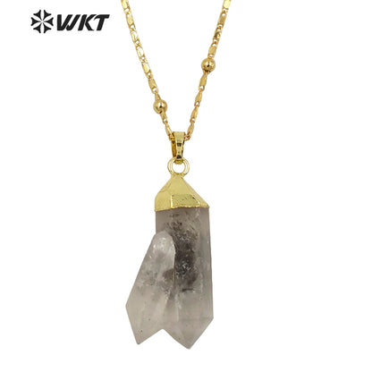 WT-N1343 WKT 2022 Unique Natural Stone Healing Crystal Necklace Irregular Crystal Pendant Gold Chain Women Favorite Necklace