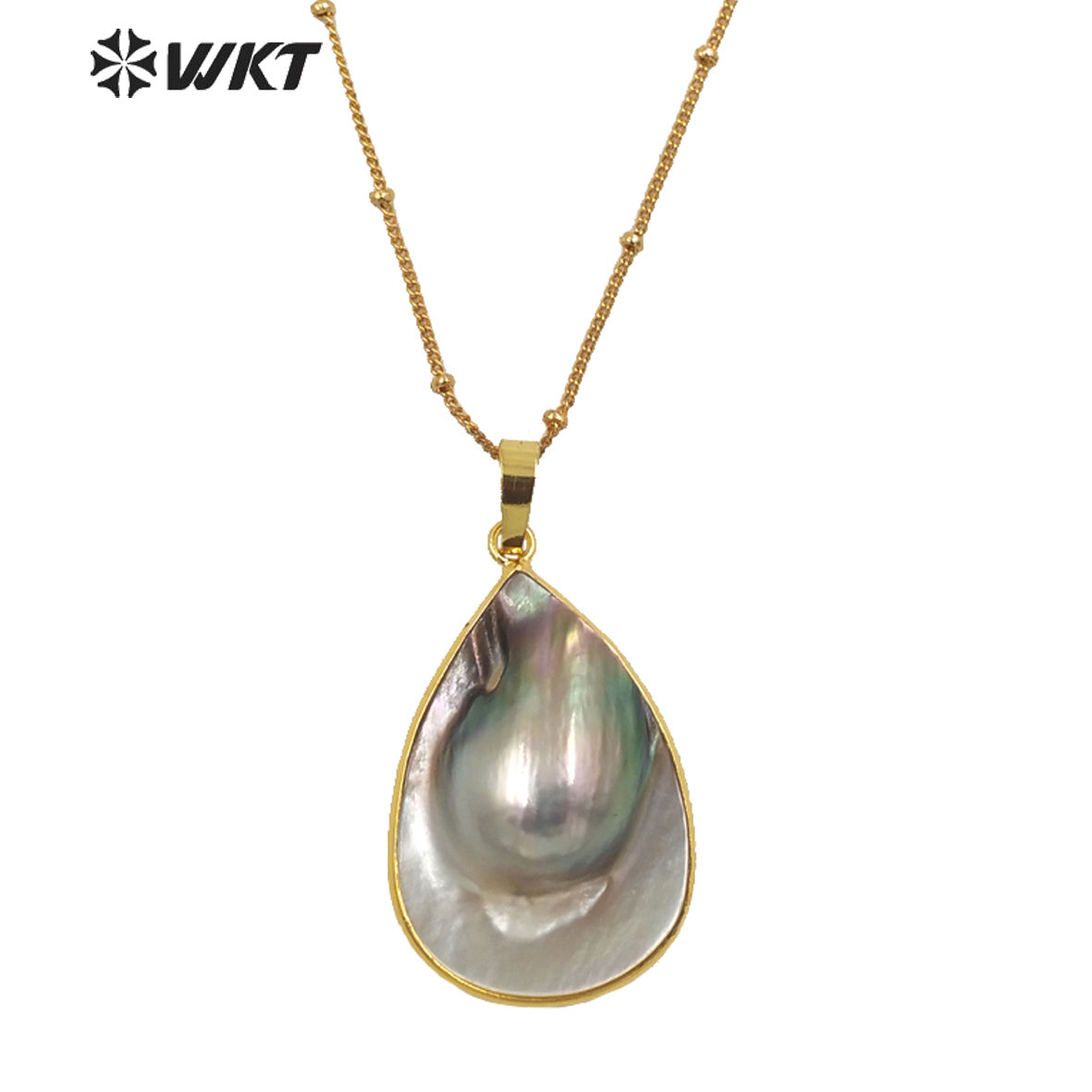 WT-JN145 WKT New Natural Black Mother of Pearl Drop Necklace Fashion Gold Precious Teardrop Black Shell Pendant Necklace