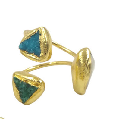 WT-MPR117 New Product Special 18K Gold Plated Pearl Druzy Quartz Triangle Diamond Ring for Men and Women As Daily Decoration