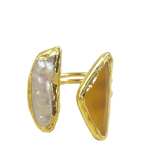 WT-MPR035 French Vintage Pearl Cat Eye Stone Rings Adjustable Size Women's Jewelry 18k Gold Plated Rings Natural Pearl Rings