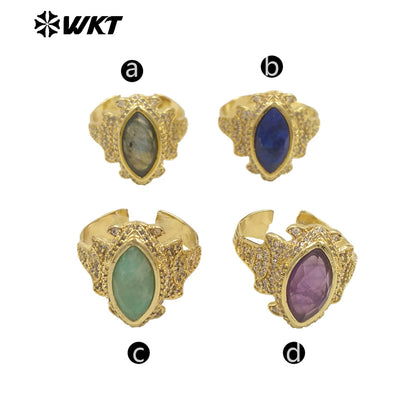 WT-MR034 Special Eye Shape Gemstone Multi Color Can Be Choose Amethyst Lapics Stone Ring for Banquet Party Fine ACC