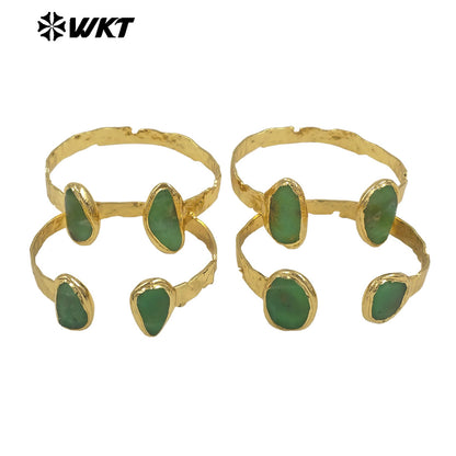 WT-B693 New Arrival Green Australia Chrysoprase Irregular Shape Smooth Stone Cuff Bangle or Armlet Unisex Classic Accessory