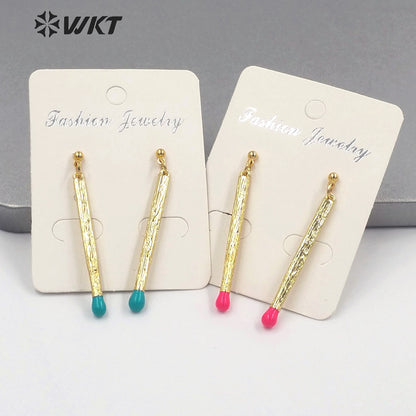 WT-E686 Fashion Simple Long Stick Sexy Earrings Candy Color 18k Real Gold Plated Straight Dangle Pendant Earrings for Party