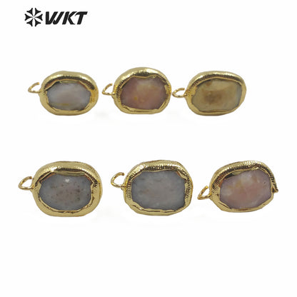 JFE30 Women Fashion Gold Plated DIY Earrings Findings Most Populared Natural Pink Opal Stone Earrings in 18k