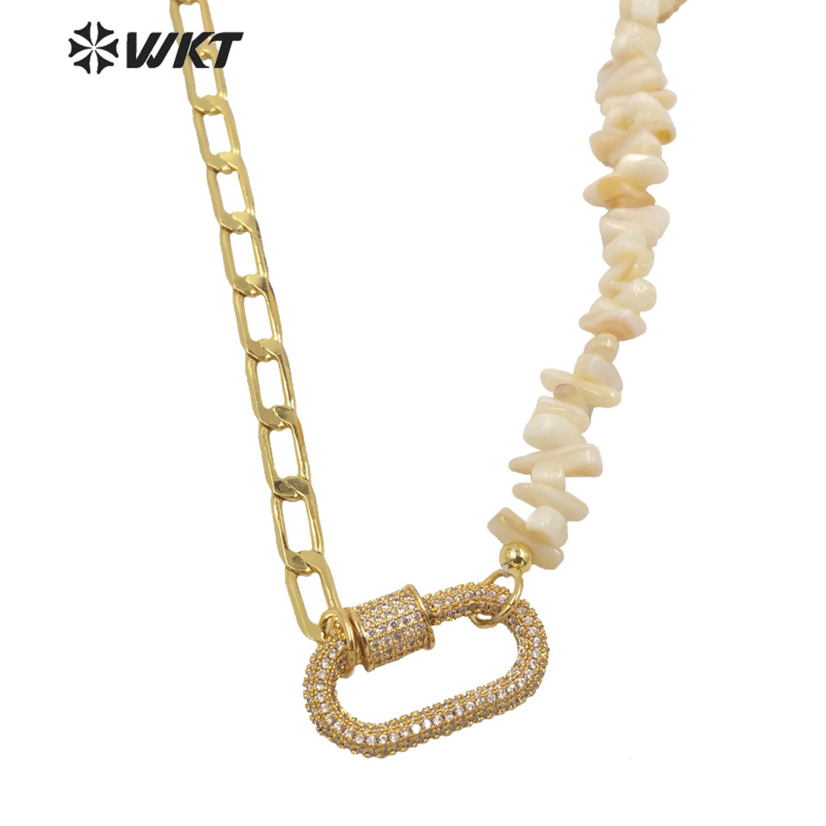 WT-MN976 New Autumn Design Women Vintage Gravel Shell Chain Necklace 18k Gold Plated Clasp Connector Necklace
