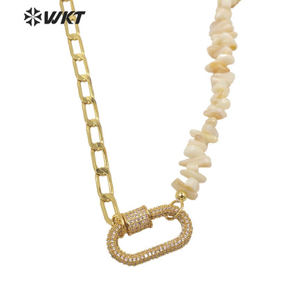 WT-MN976 New Autumn Design Women Vintage Gravel Shell Chain Necklace 18k Gold Plated Clasp Connector Necklace