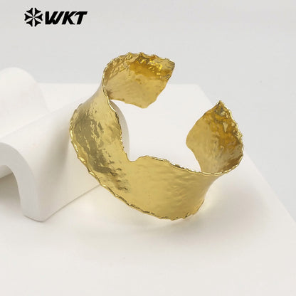 WT-JF376 Simple V Shape Gear Design 18K Gold Electroplated Metal Yellow Brass Adjustable Bangles For Lady Trendy Matching