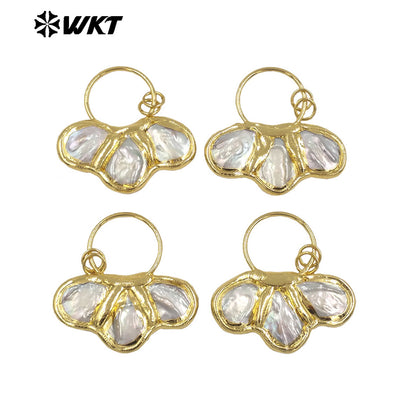 WT-JP386 WKT 2024 New Design 18K Gold Plated Natural Yellow Brass Freshwater Pearl Shell Shape Pendant Necklace Accessories