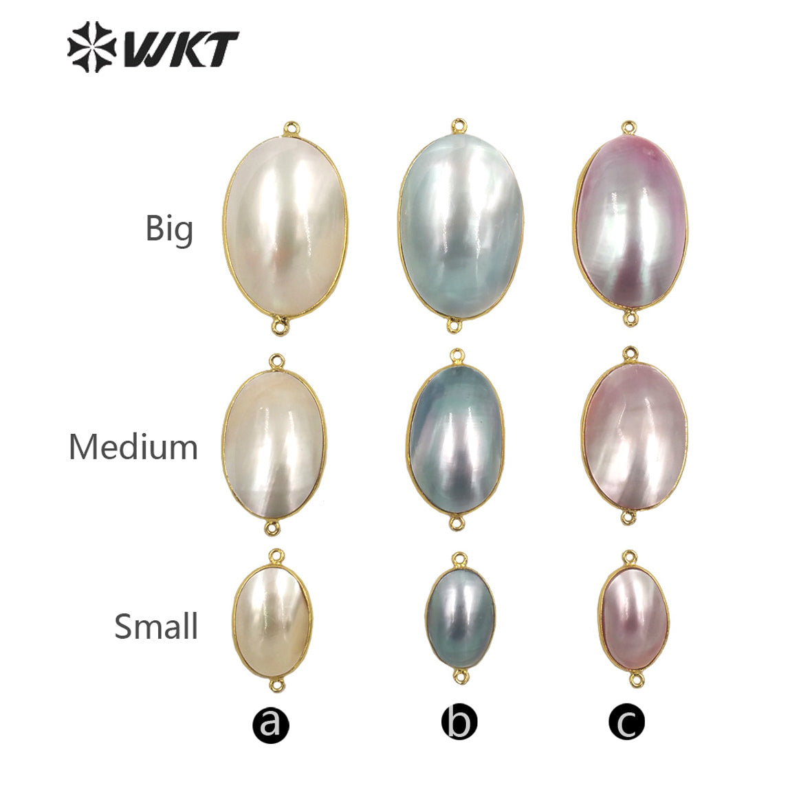 WT-JP339 Wholesale Fashion Double Loops Gold Bezel Shell Connectors Women Natural High Brightly Mabe Pendants for Necklace