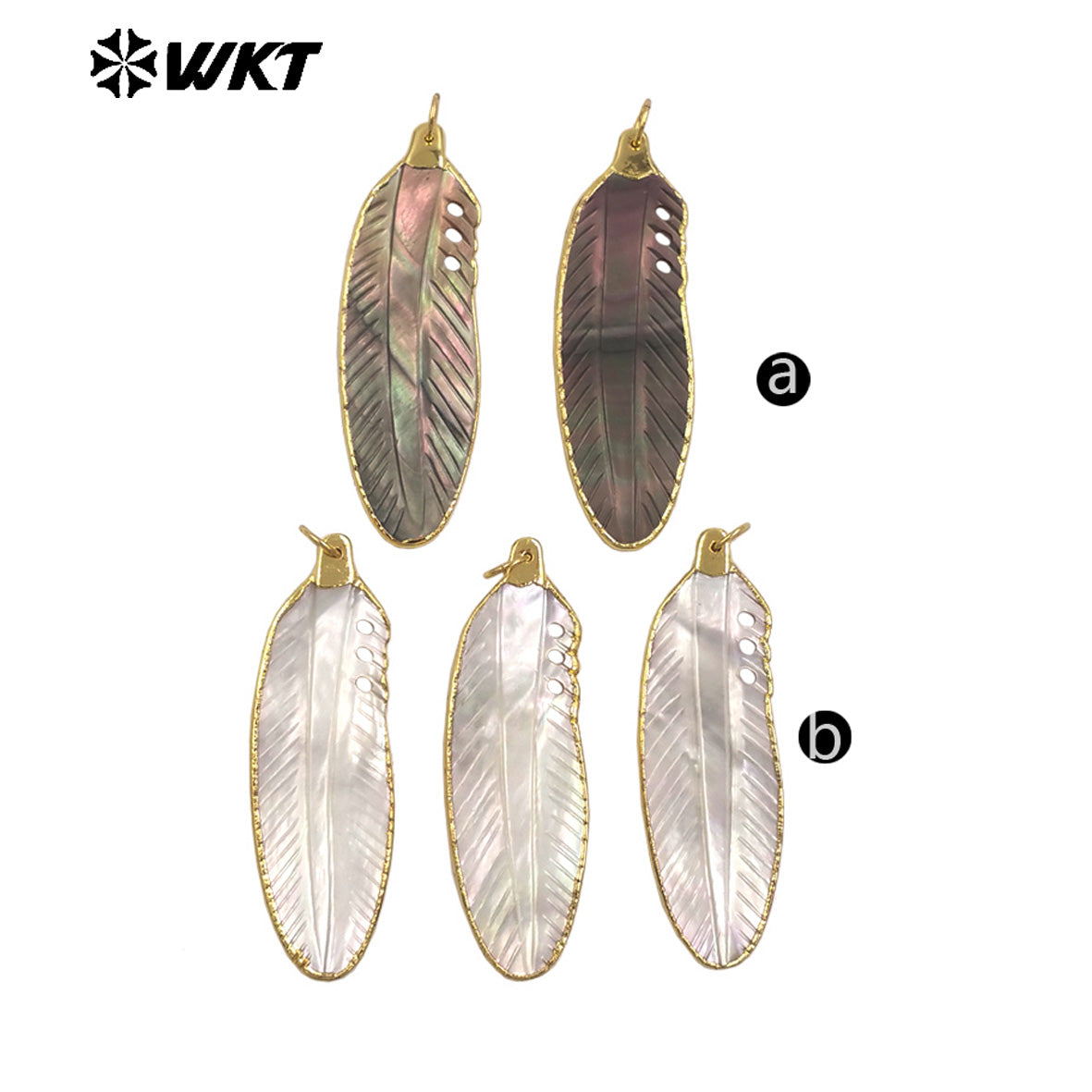 WT-JP471 Factory Wholesale 18K Gold Plated Natural Shell Feather Shape Pendants For Handmade Earrings Necklace Jewelry