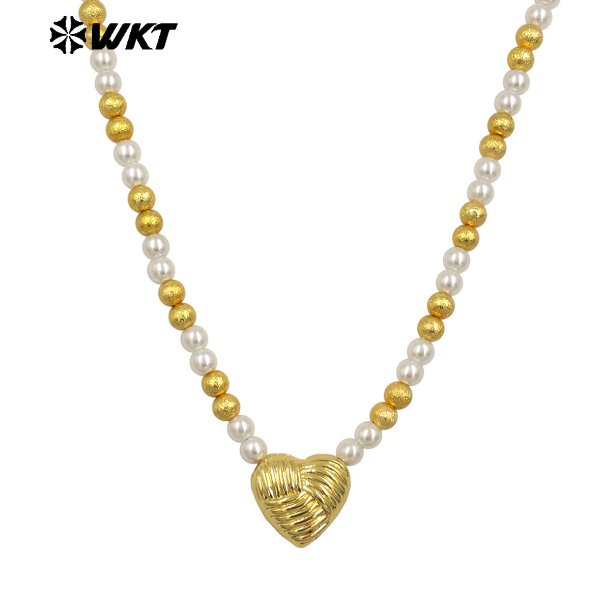 WT-JN288 New Design Gold and Silver Artificial Pearl Beads Heart Shape Texture Shell Necklace for Women As Valentine's Day Gift