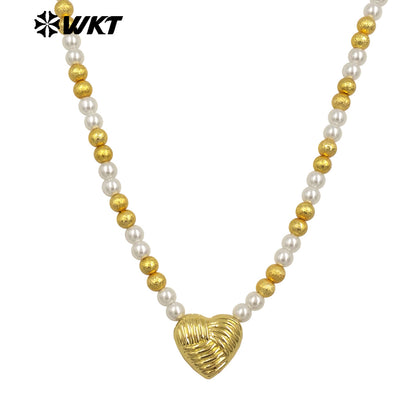 WT-JN288 New Design Gold and Silver Artificial Pearl Beads Heart Shape Texture Shell Necklace for Women As Valentine's Day Gift