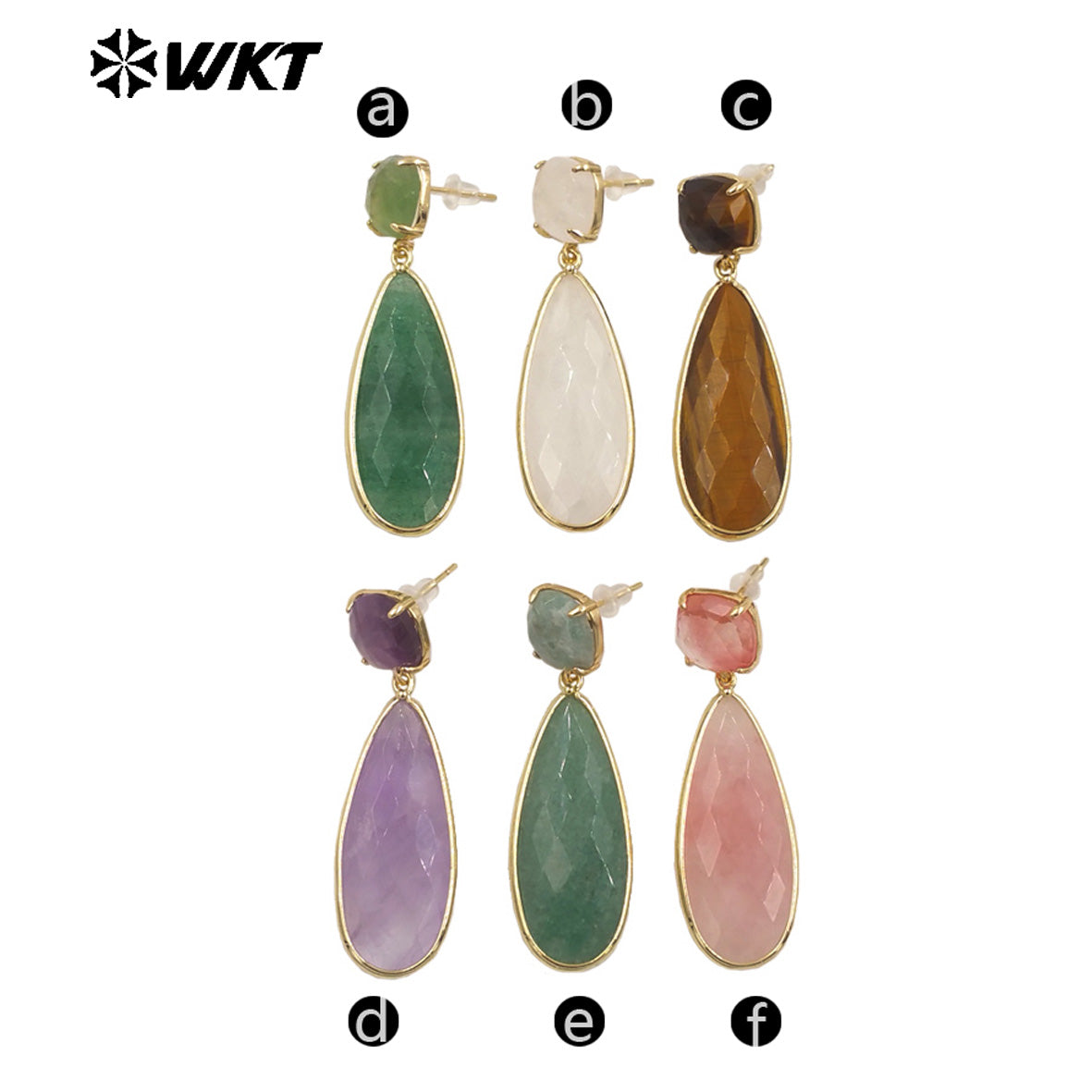 WKT-E759 Exquisite Super Colorful Long Earring Waterdrop Shape Natural Stone Material Accessory for Women Birthday Gifts