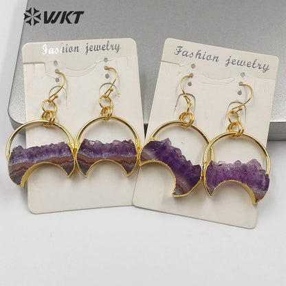 WT-E610 New Design Natural Crescent Amethyst Earring Fashion Charm Jewelry Amethyst Earring Gift for Women