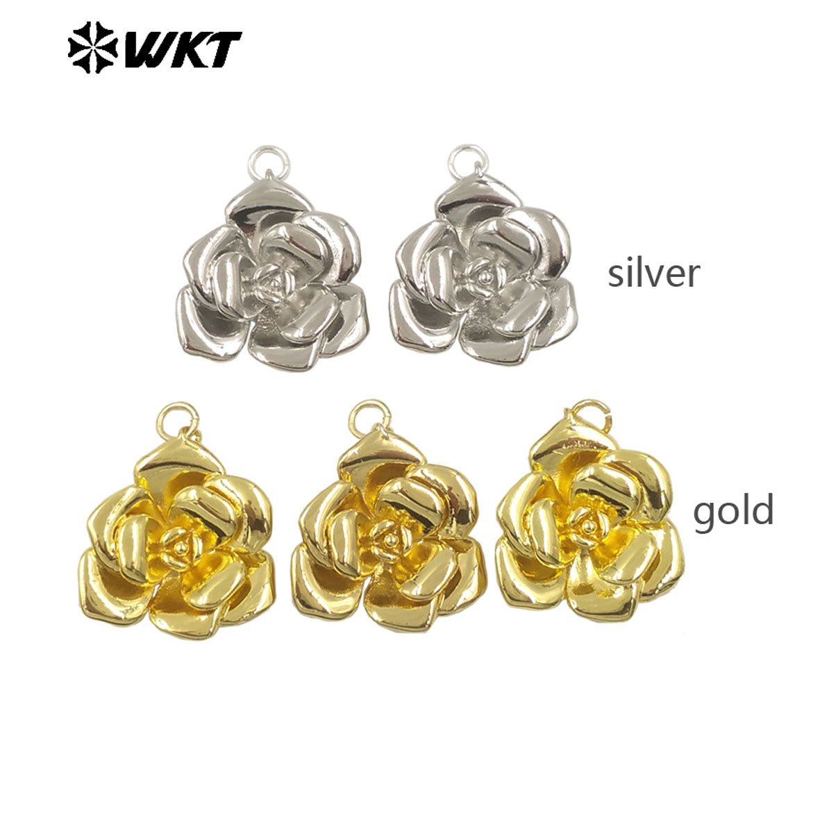 WT-P2000 Elegant and European Style Vividly Rose Flower Charms Jewelry Yellow Brass Handmade Pendant for Necklace