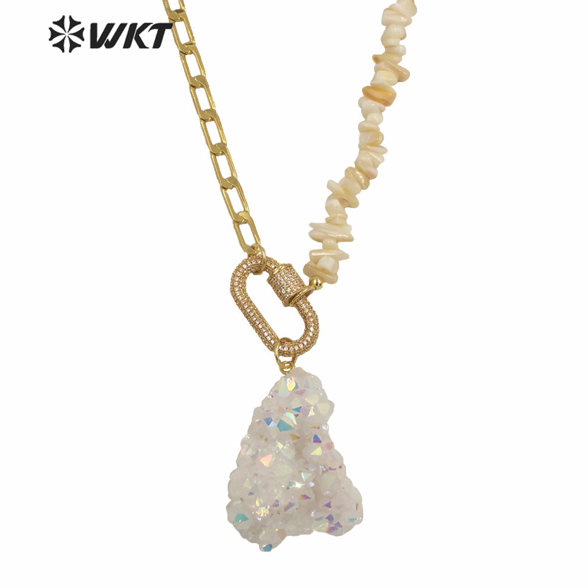 WT-N1253 Amazing Sparkly Angel AURA Quartz Stone Necklace Fashion Lady Unique Hand Make Chain Crystal Necklace