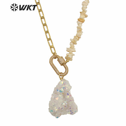 WT-N1253 Amazing Sparkly Angel AURA Quartz Stone Necklace Fashion Lady Unique Hand Make Chain Crystal Necklace