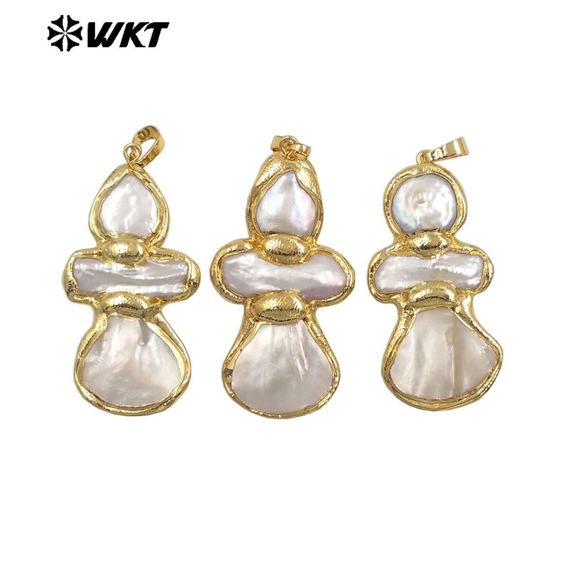 WT-JP424 Wholesale Back Full Gold Plated Exquisite Gourd Shape Natural Pearl And Shell Pendant Ladies Cute Jewelry Accessory