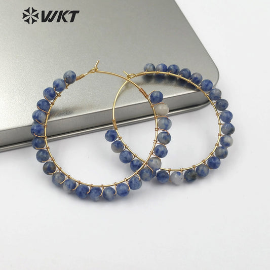 WT-E513 Vintage Design Jewelry Natural Turquoises Charm Earring Green Black Blue White Pink Color Round Gemstone Beads Earring